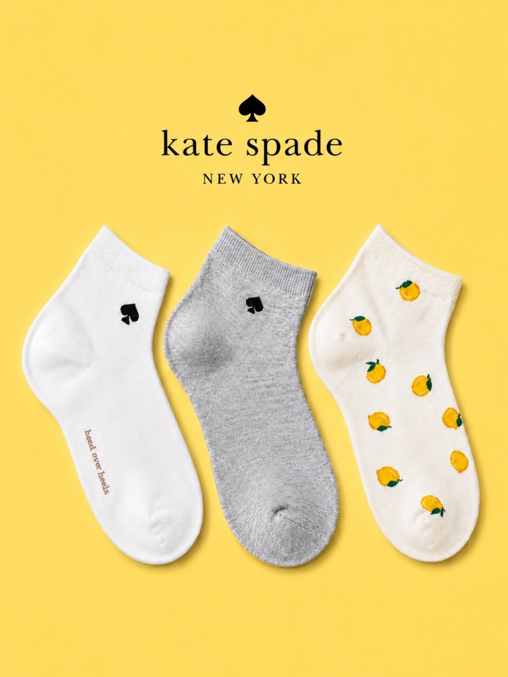 Kate Spade 3 Pack Lemon Print Low Cut Socks.